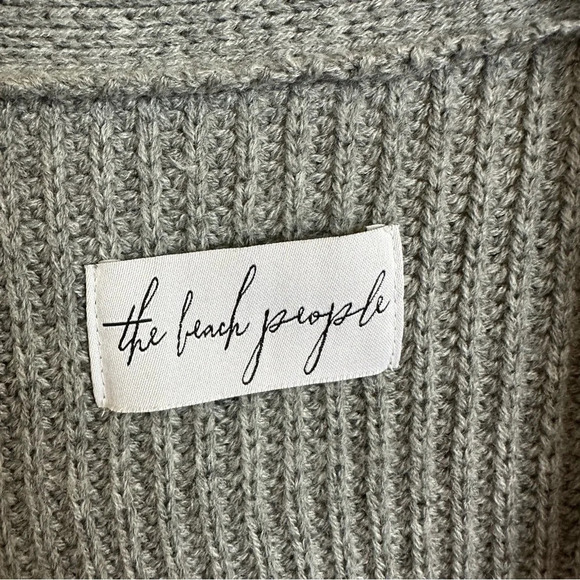 The Beach People size M/L Grey Open Front Cardigan Sweater Embroidered Gray Knit - Picture 3 of 5